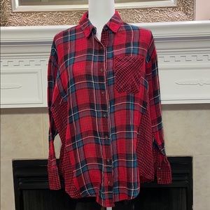 Jodifl Red and Blue Plaid Oversized Flannel Top